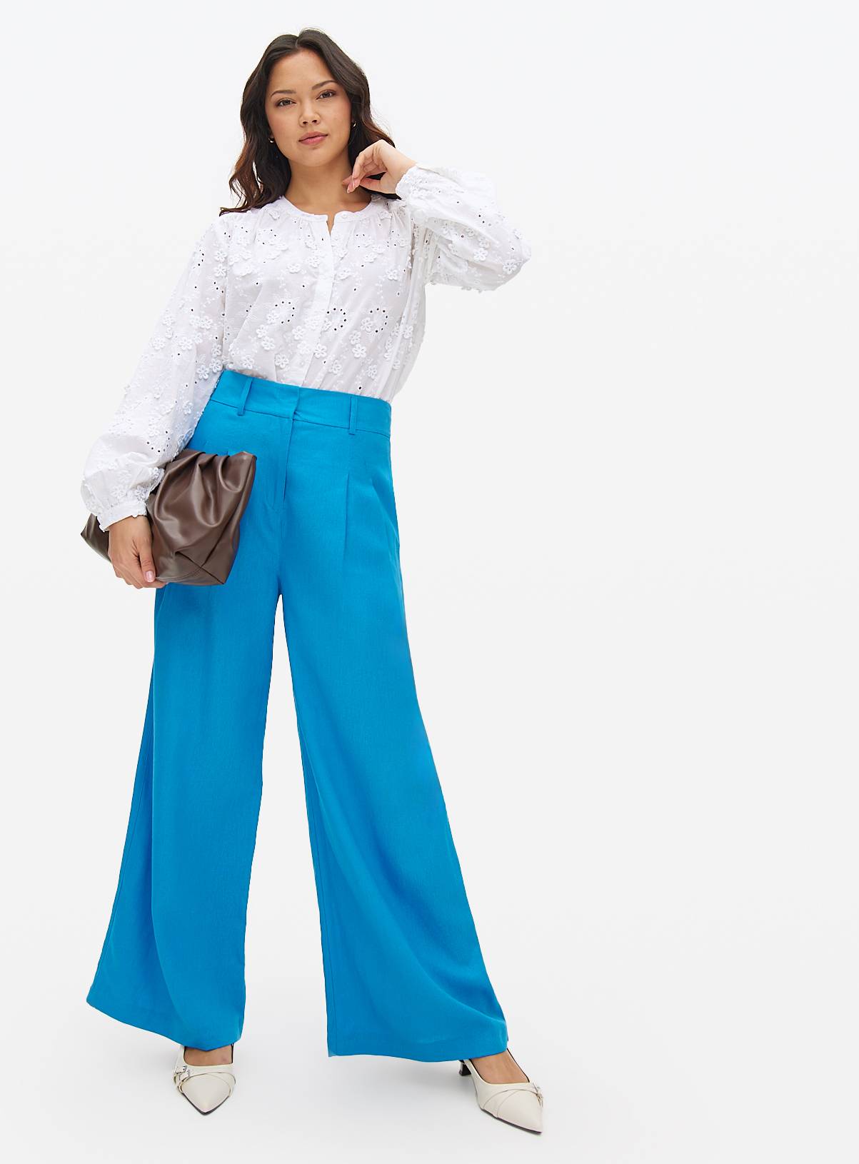 Blue Linen Ultra Wide Co-ord Trousers 10R - Image 2