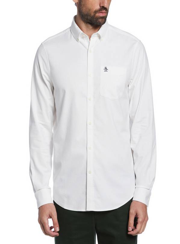 ORIGINAL PENGUIN Long Sleeve Oxford Stretch Shirt Bright White L