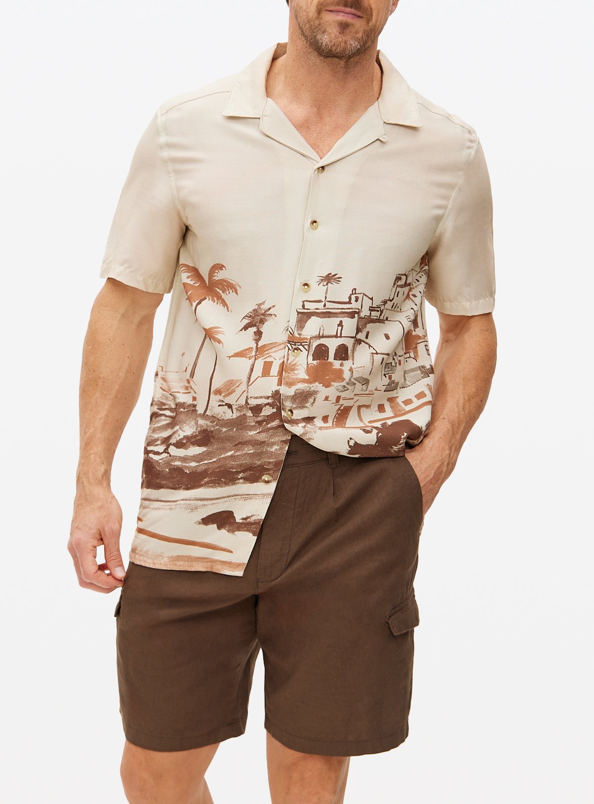 Men's Brown Cargo Linen Shorts
