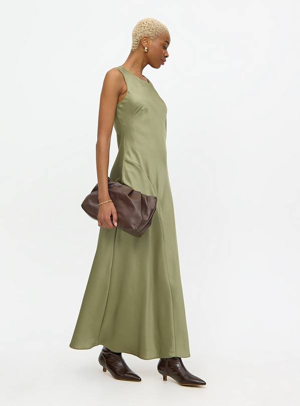 Satin Green Short Sleeve Midaxi Shift Dress 16