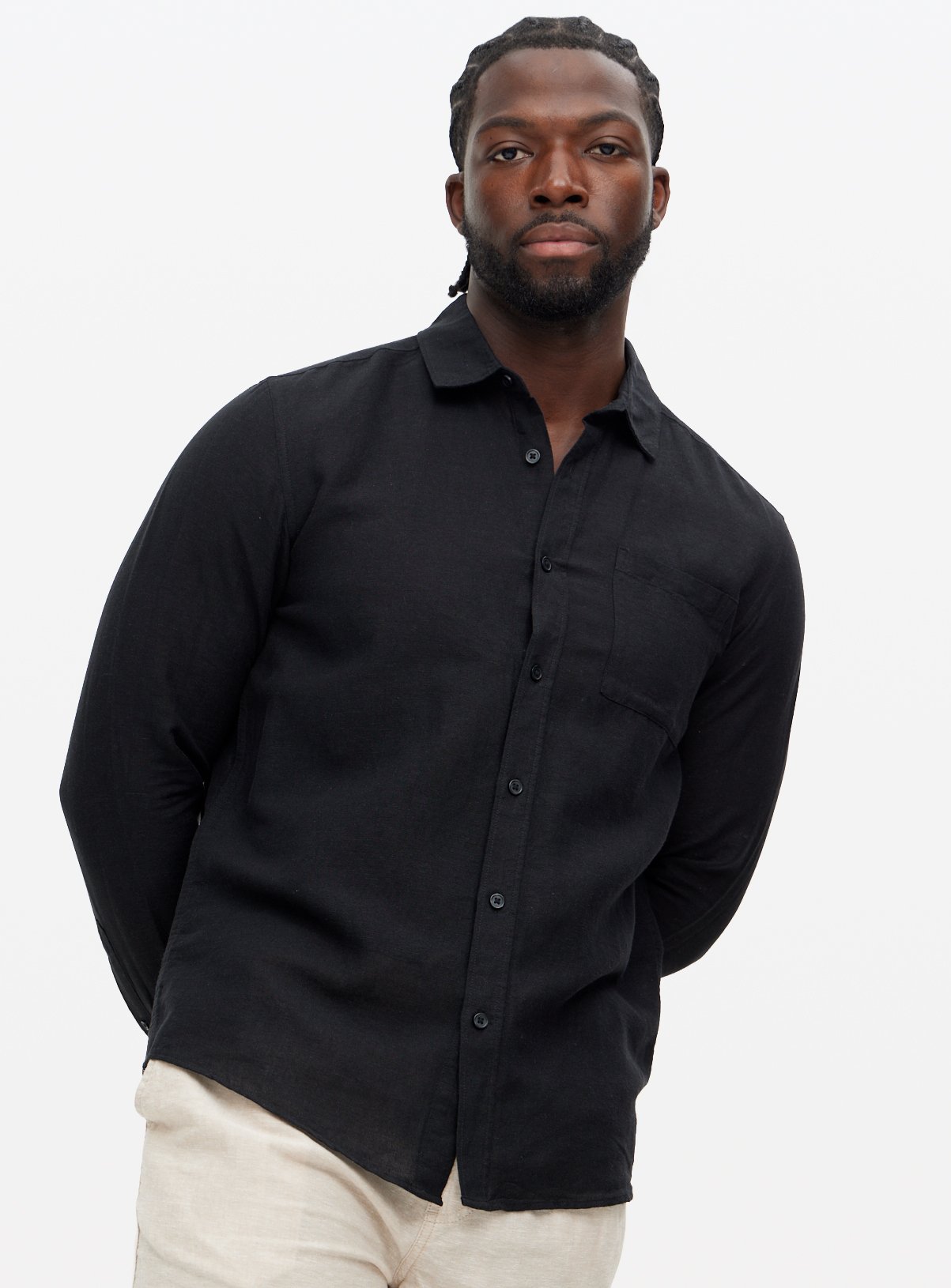 Men's Black Linen Blend Regular Shirt