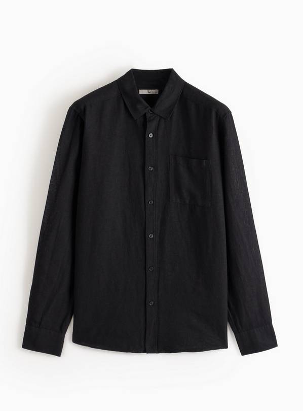 Black Linen Blend Regular Shirt M