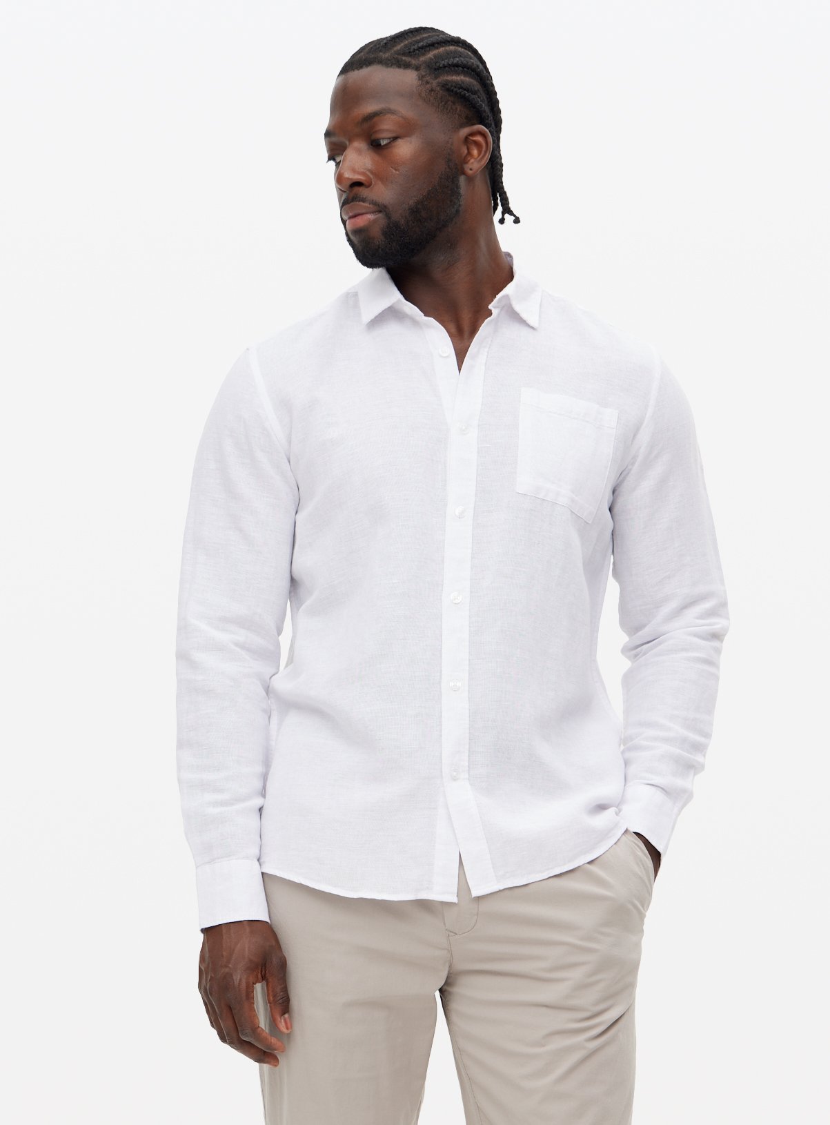 Men's White Linen Blend Regular Shirt