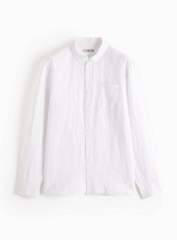 White Linen Blend Regular Shirt L