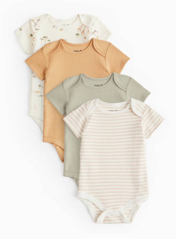 Waffle Short Sleeve Bodysuit 4 Pack 3-6 months