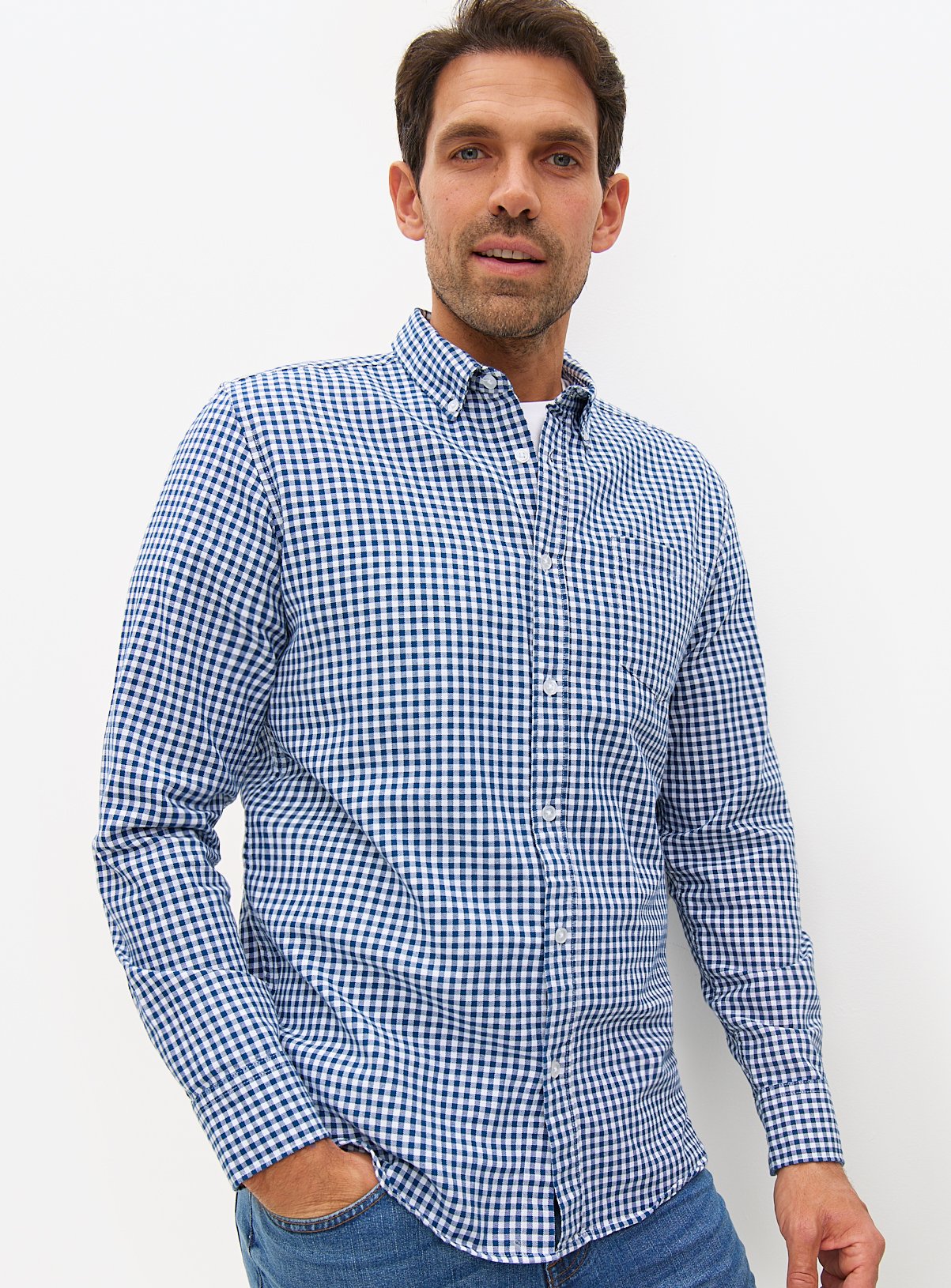 Men's Navy Gingham Oxford Shirt