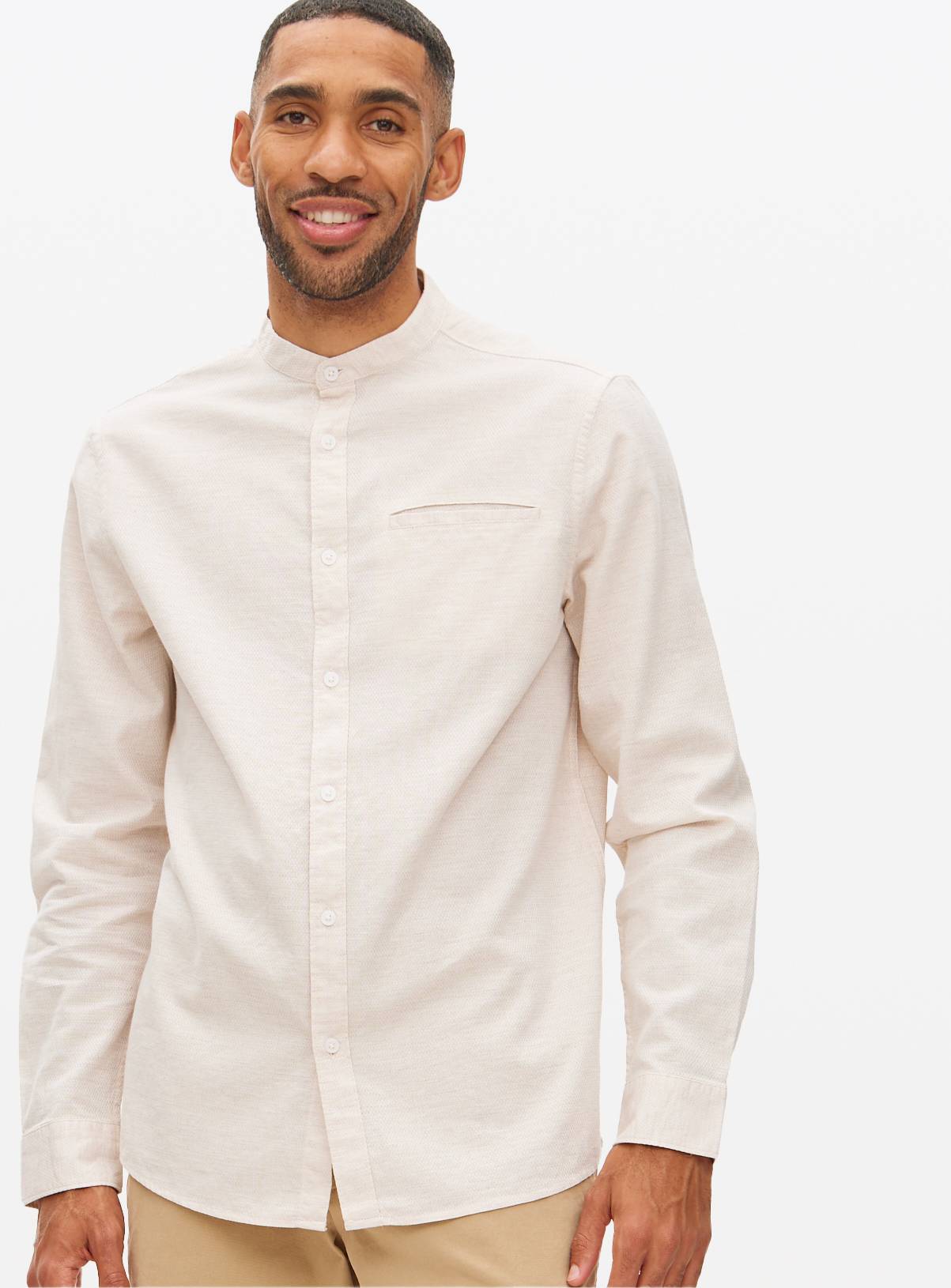 Neutral Textured Grandad Shirt L - Image 1