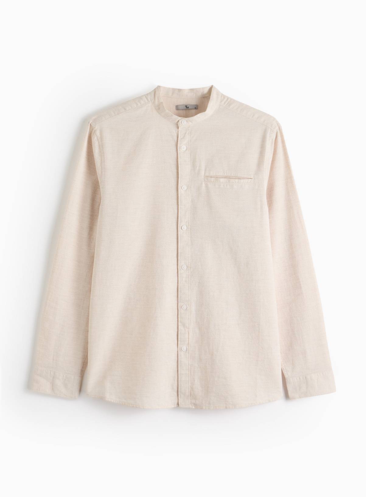 Neutral Textured Grandad Shirt L - Image 3