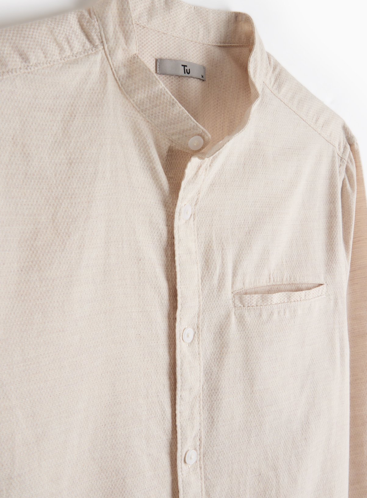 Neutral Textured Grandad Shirt L - Image 4 thumbnail