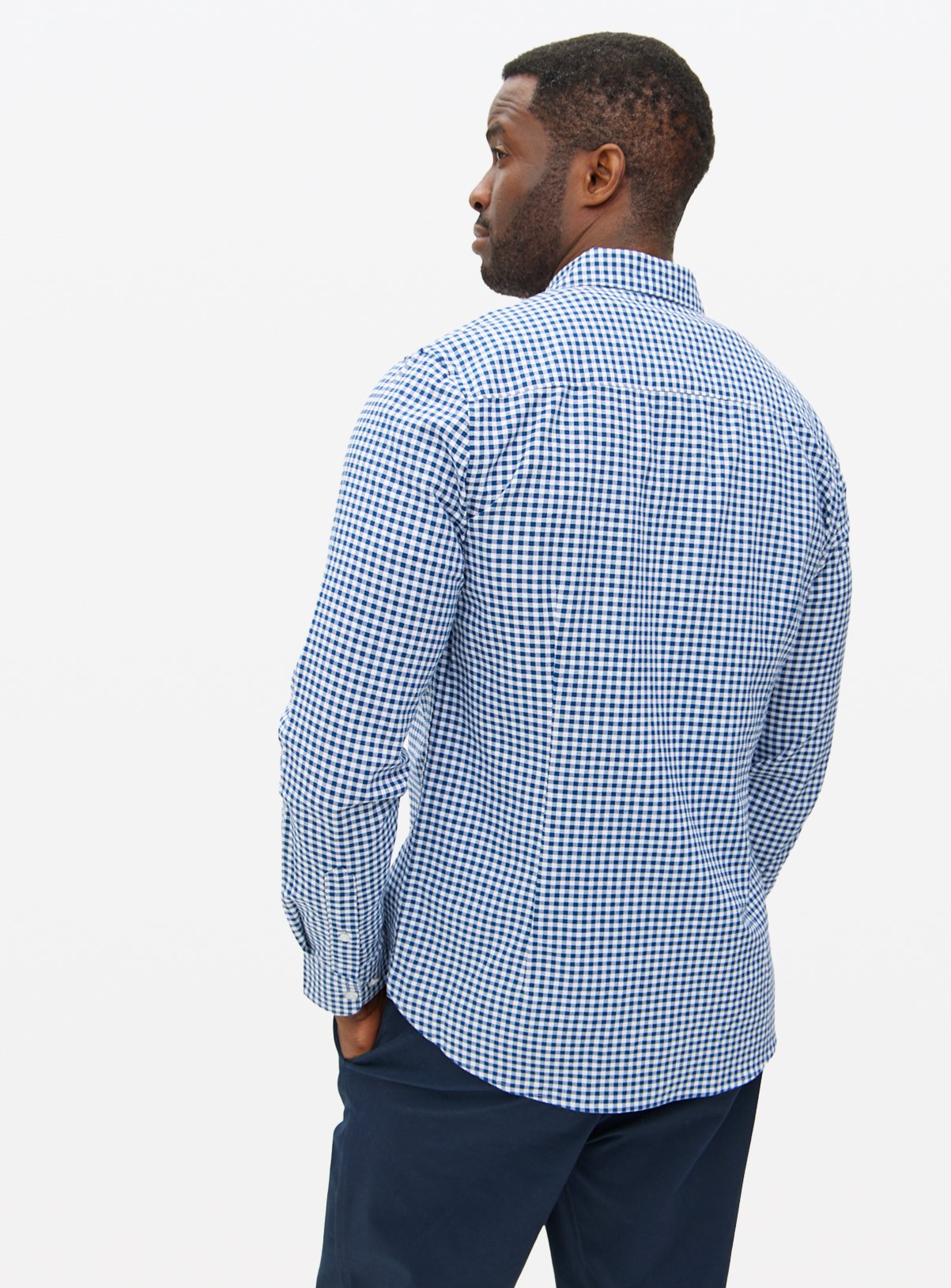 Navy Gingham Slim-Fit Oxford Shirt  XXXL - Image 5 thumbnail