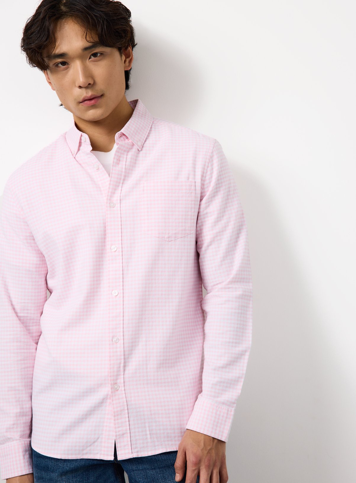Pink Gingham Slim-Fit Oxford Shirt  L - Image 1 thumbnail