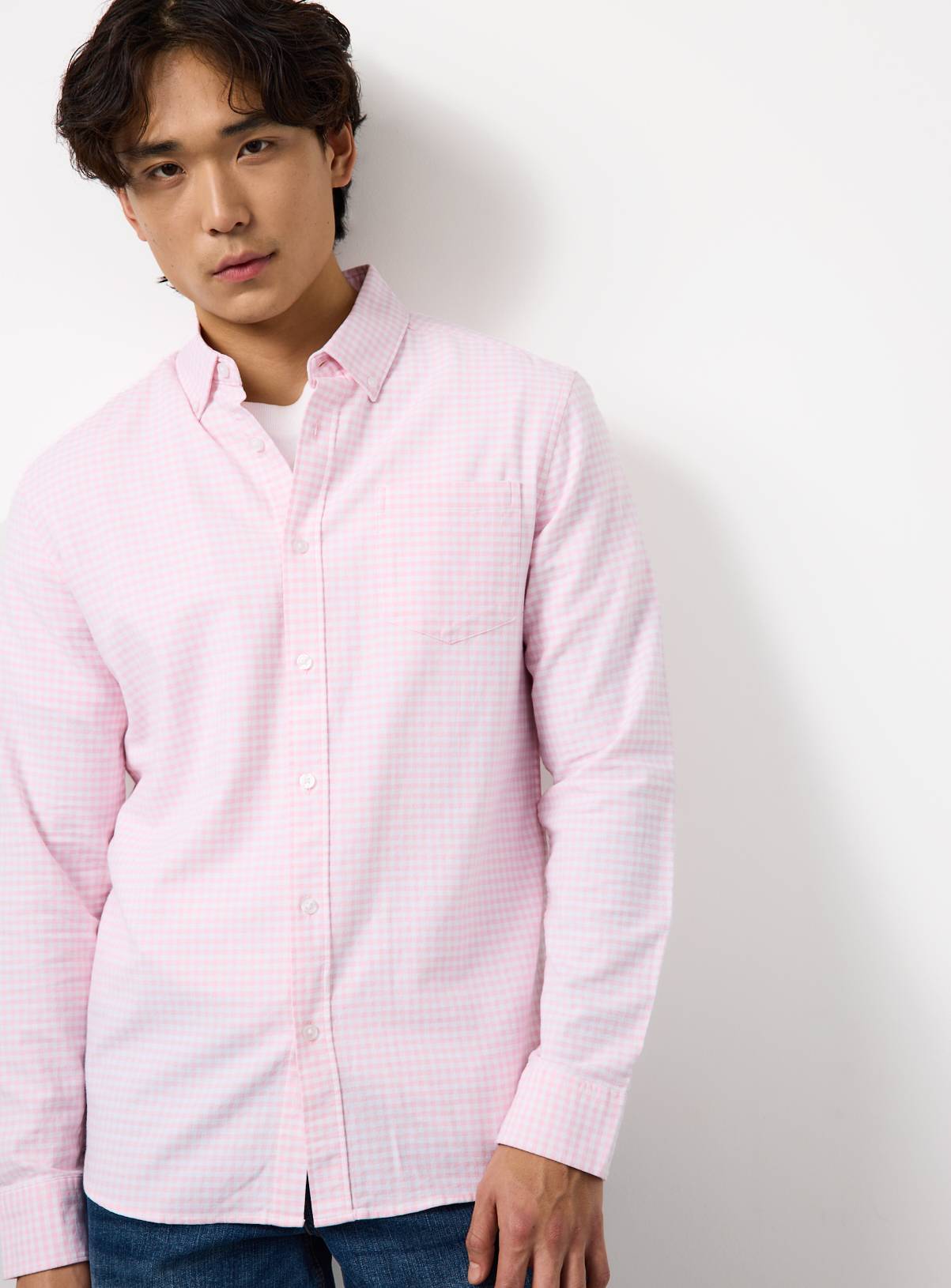 Pink Gingham Slim-Fit Oxford Shirt  L - Image 1