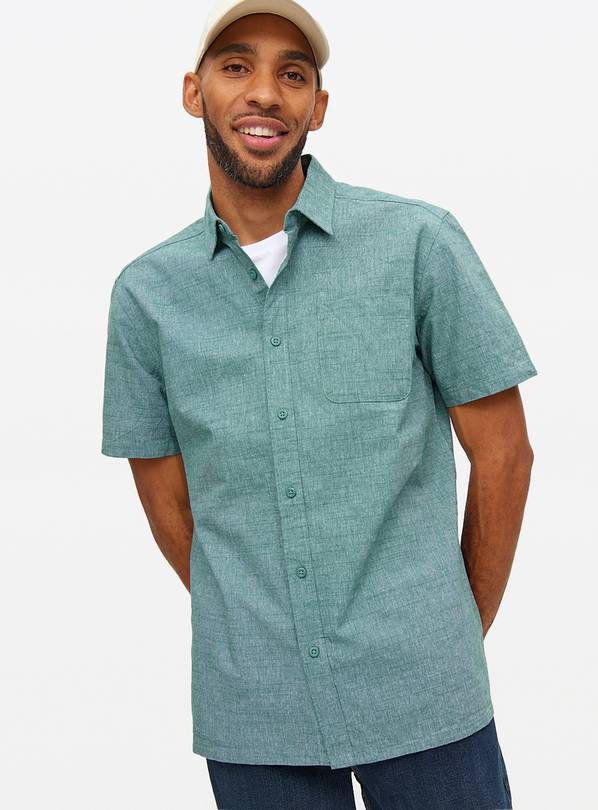 Teal Short Sleeve Chambray Shirt M