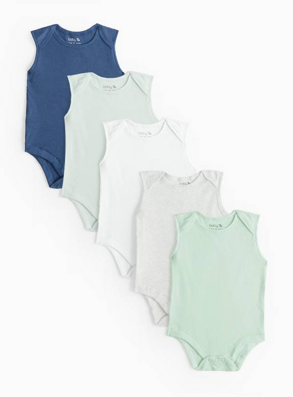 Mixed Blue Sleeveless Bodysuits 5 Pack Up to 1 mth