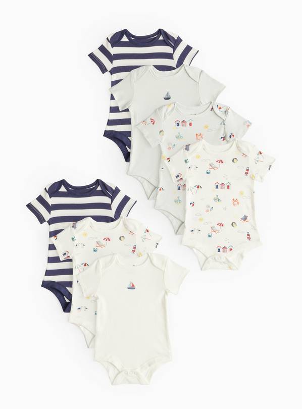 Seaside Print Short Sleeve Bodysuit 7 Pack  Up to 3 mths