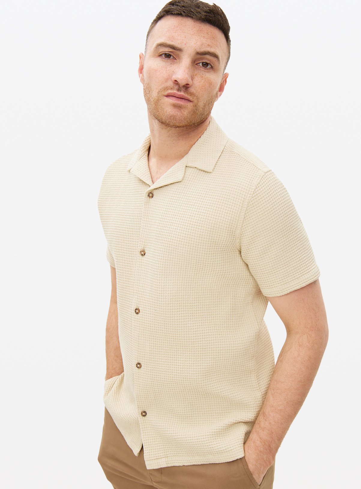 Men's Stone Waffle Textured Shirt