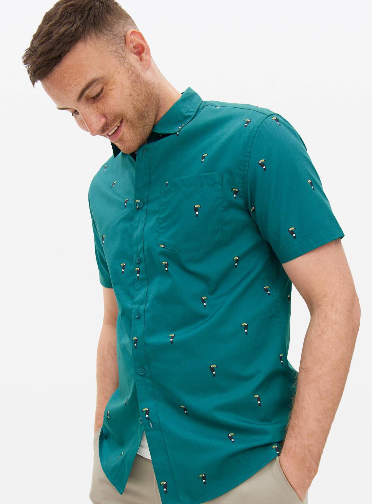 Teal Toucan Printed Shirt XL - Image 1