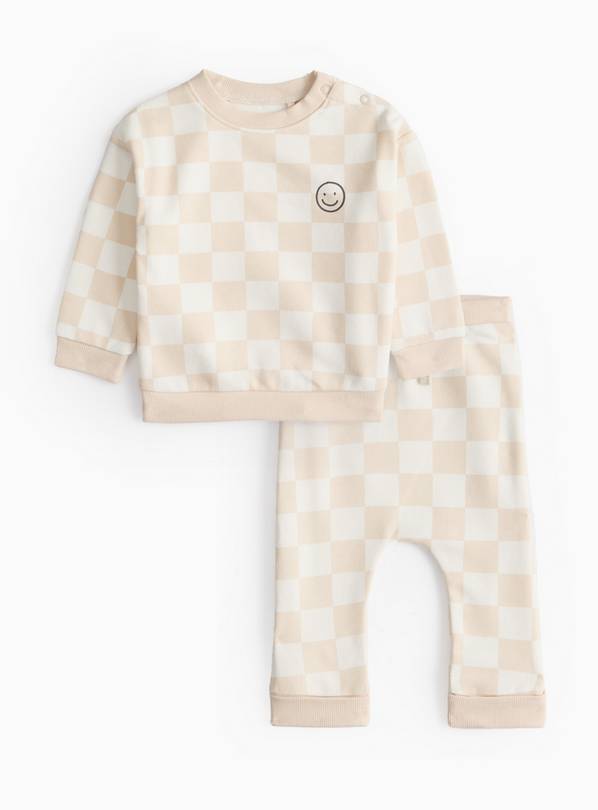 Cream Chequered Print Sweat Set Up to 3 mths