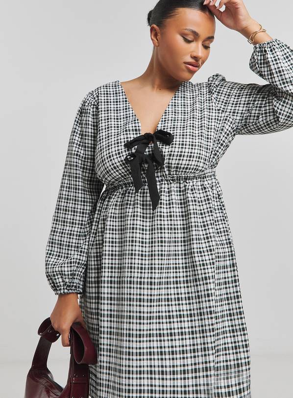 SIMPLY BE Checked Western Bow Front Skater Dress 14