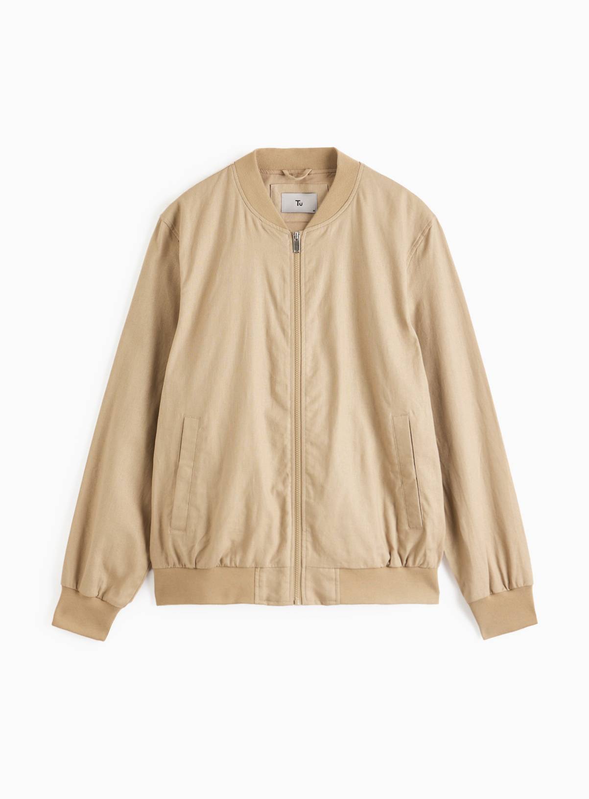 Brown Linen Bomber Jacket XXL - Image 3