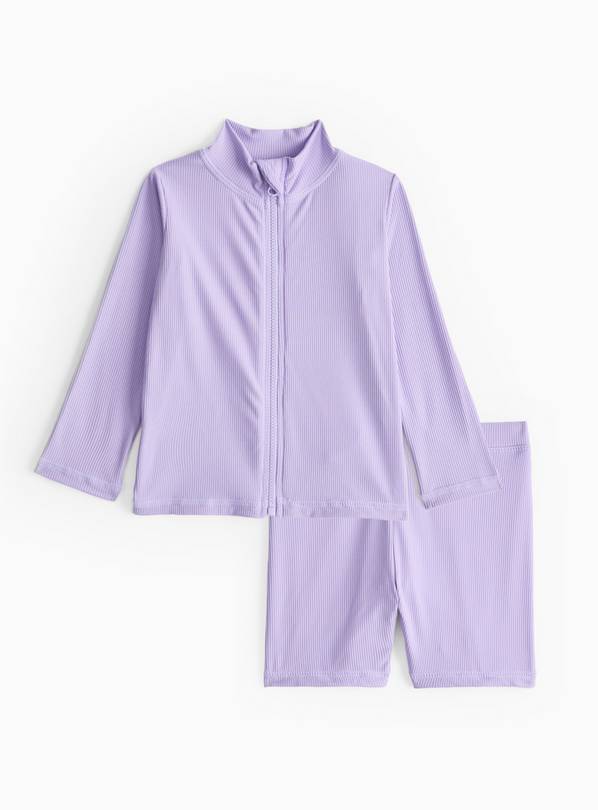 Lilac Textured Rash Vest & Swim Shorts Set 3-6 months