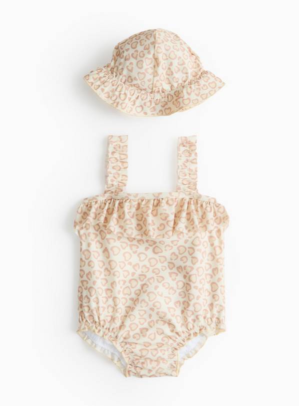 Cream Leopard Print Swimsuit & Bucket Hat 3-6 months