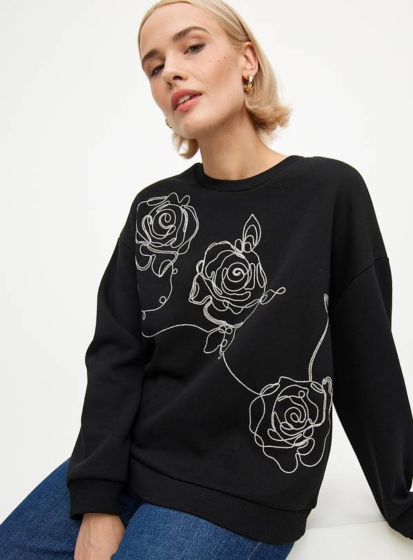 Black Floral Cornelli Sparkle Crew Neck Sweatshirt  S