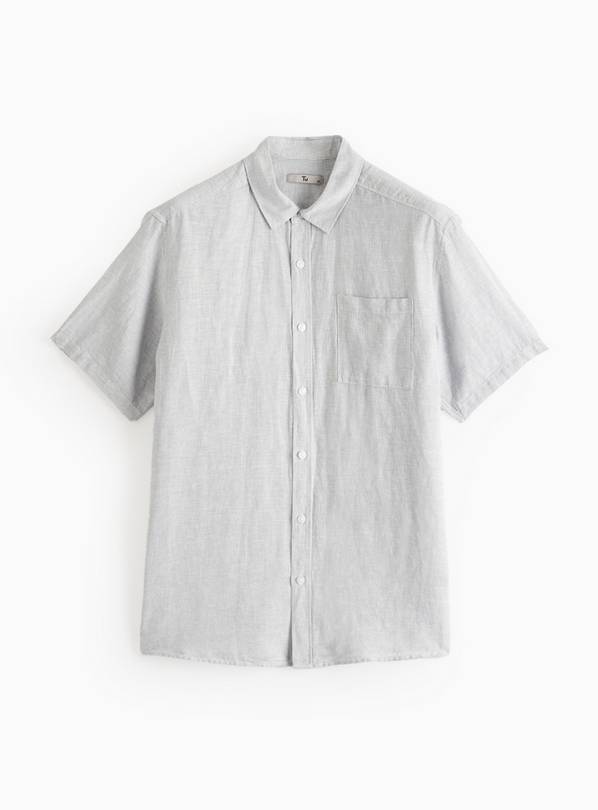 Grey Striped Textured Linen Blend Shirt L
