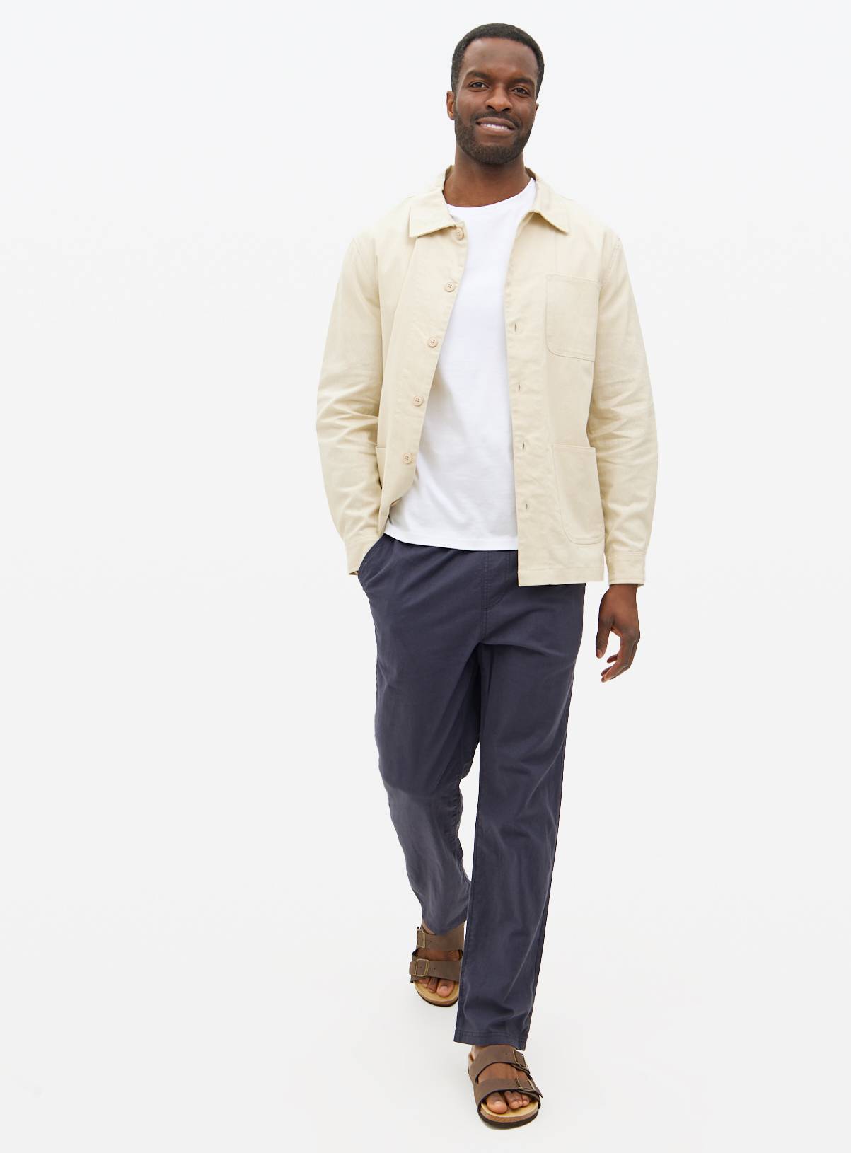 Navy Linen Blend Straight Leg Trousers 34S - Image 2
