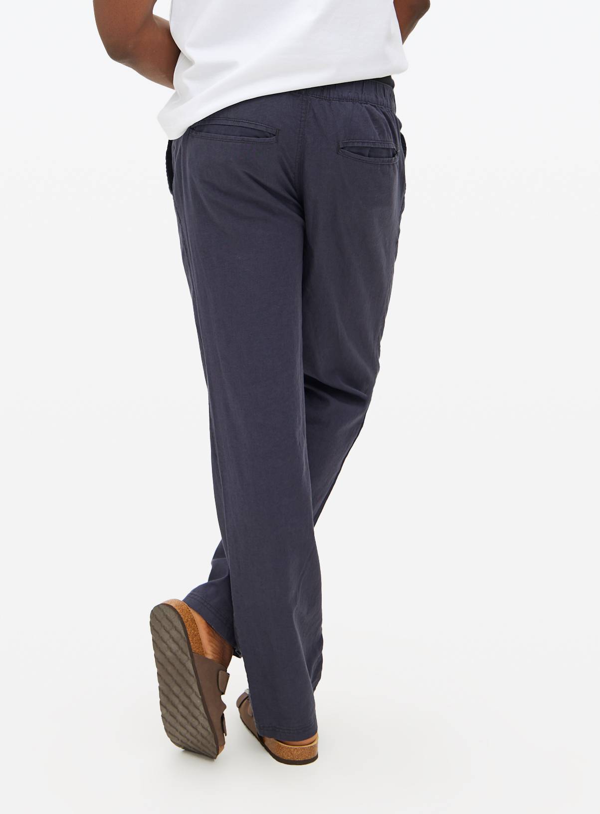 Navy Linen Blend Straight Leg Trousers 34S - Image 3