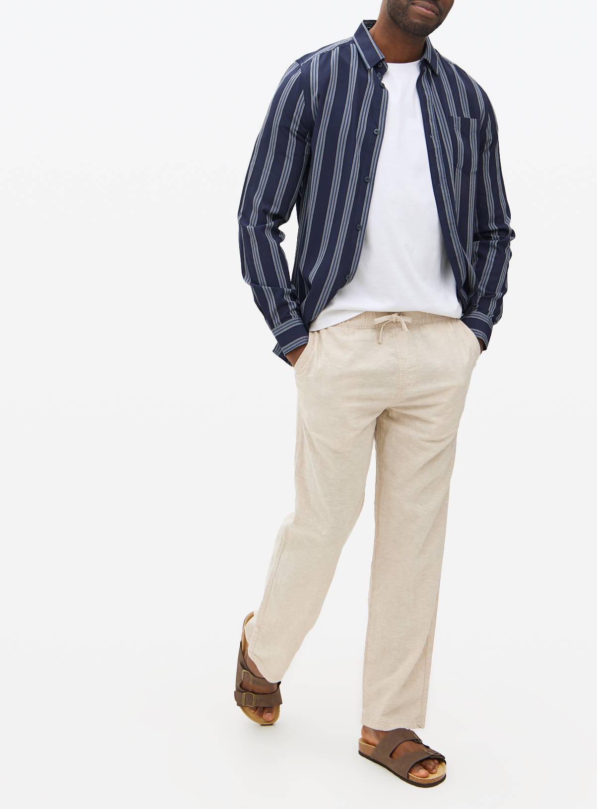 Stone Linen Blend Straight Leg Trousers 44S - Image 2