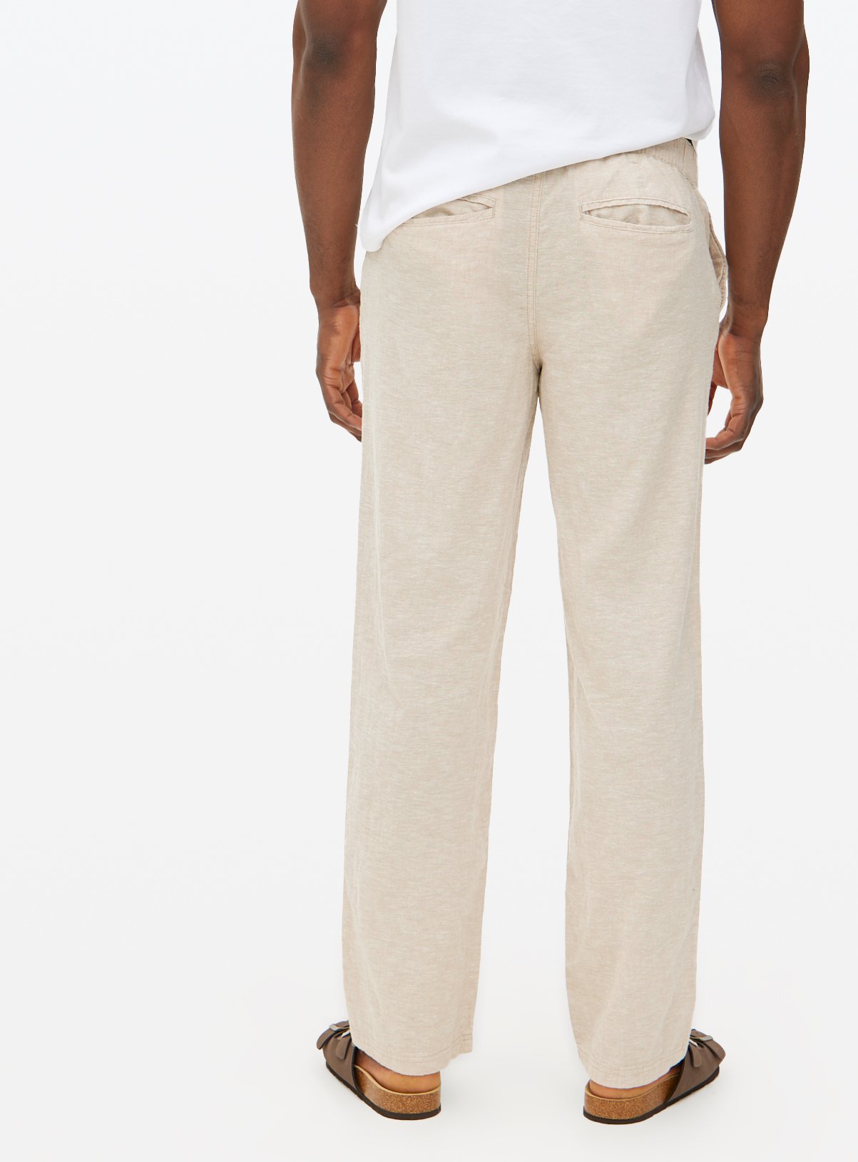 Stone Linen Blend Straight Leg Trousers 44S - Image 5 thumbnail