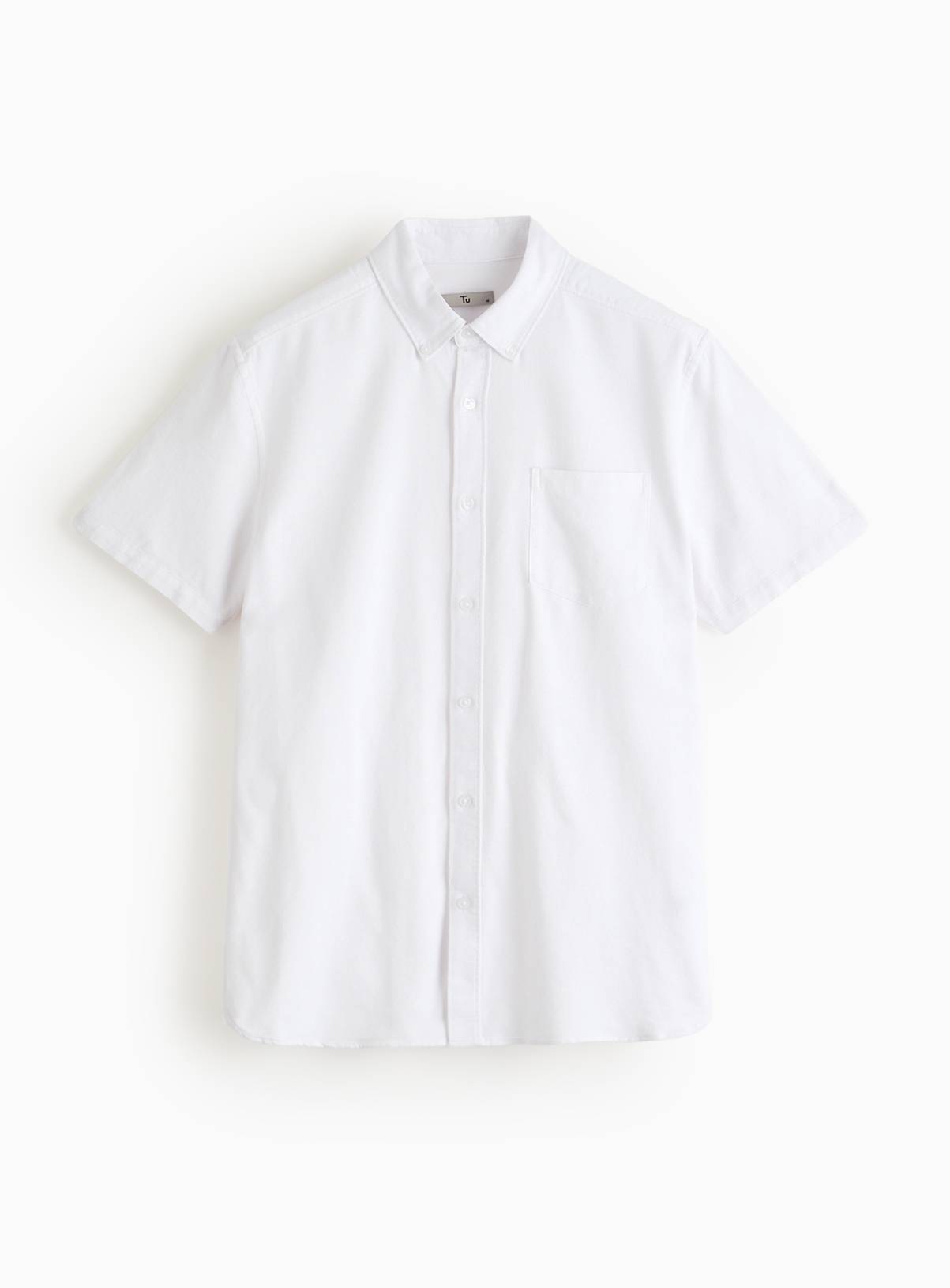 White Short Sleeve Slim Fit Oxford Shirt M - Image 3