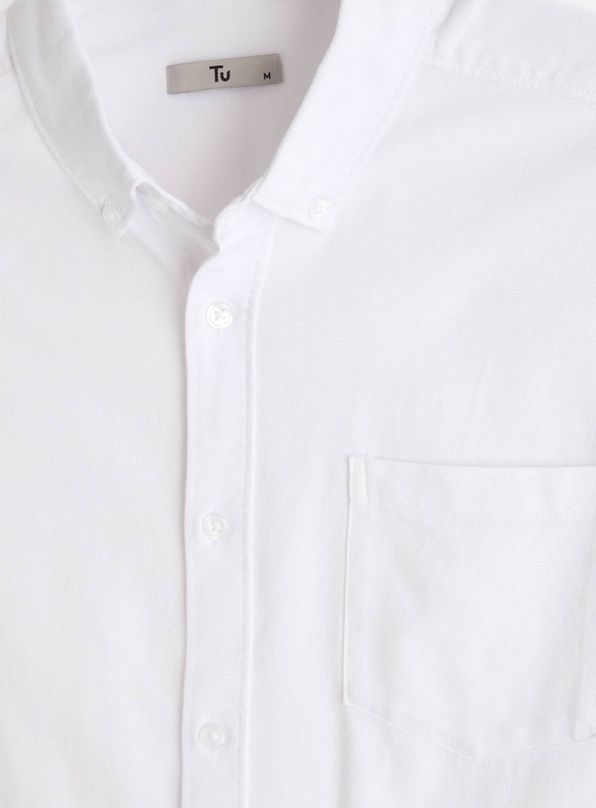 White Short Sleeve Slim Fit Oxford Shirt M - Image 4