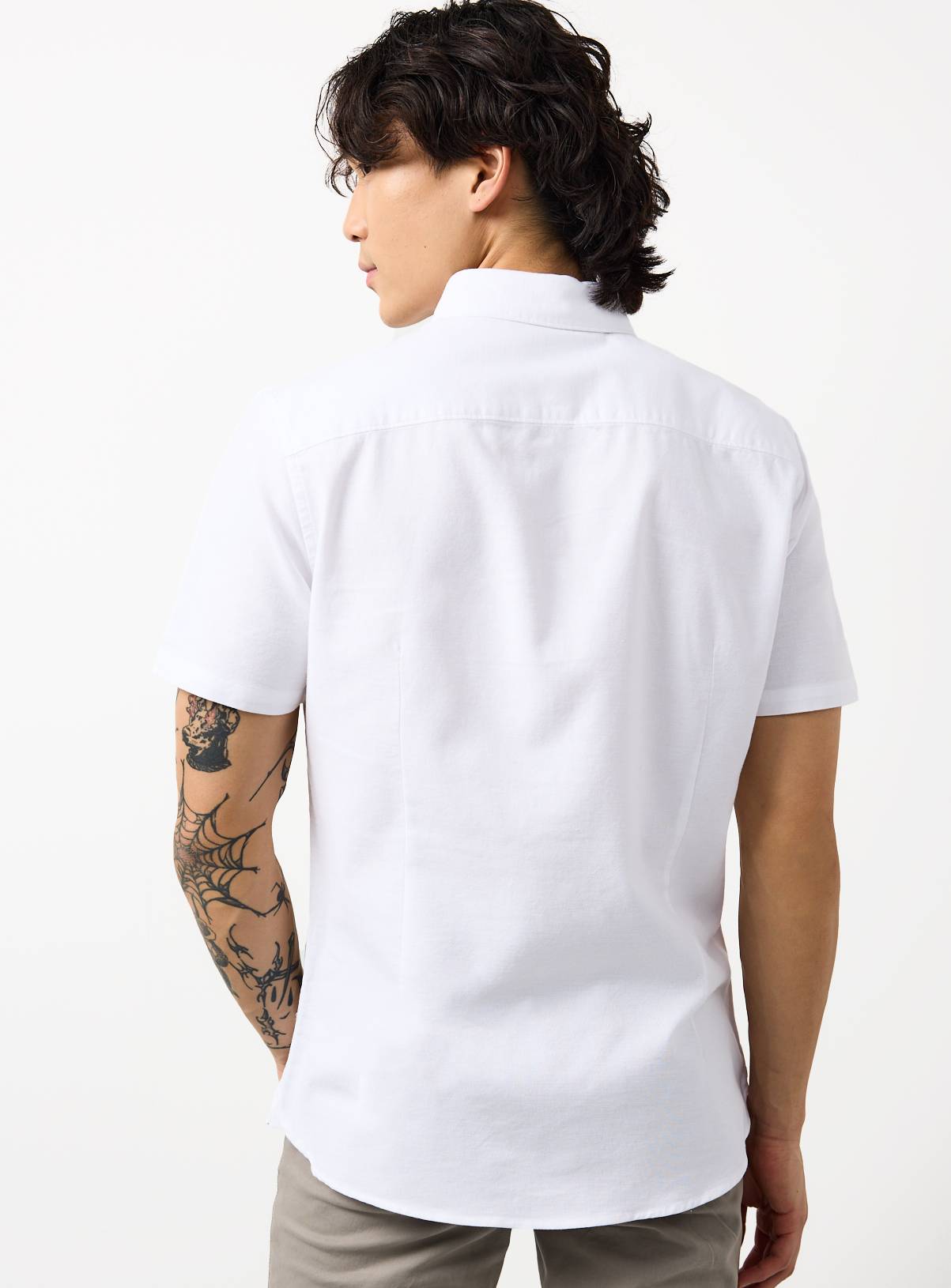 White Short Sleeve Slim Fit Oxford Shirt M - Image 5