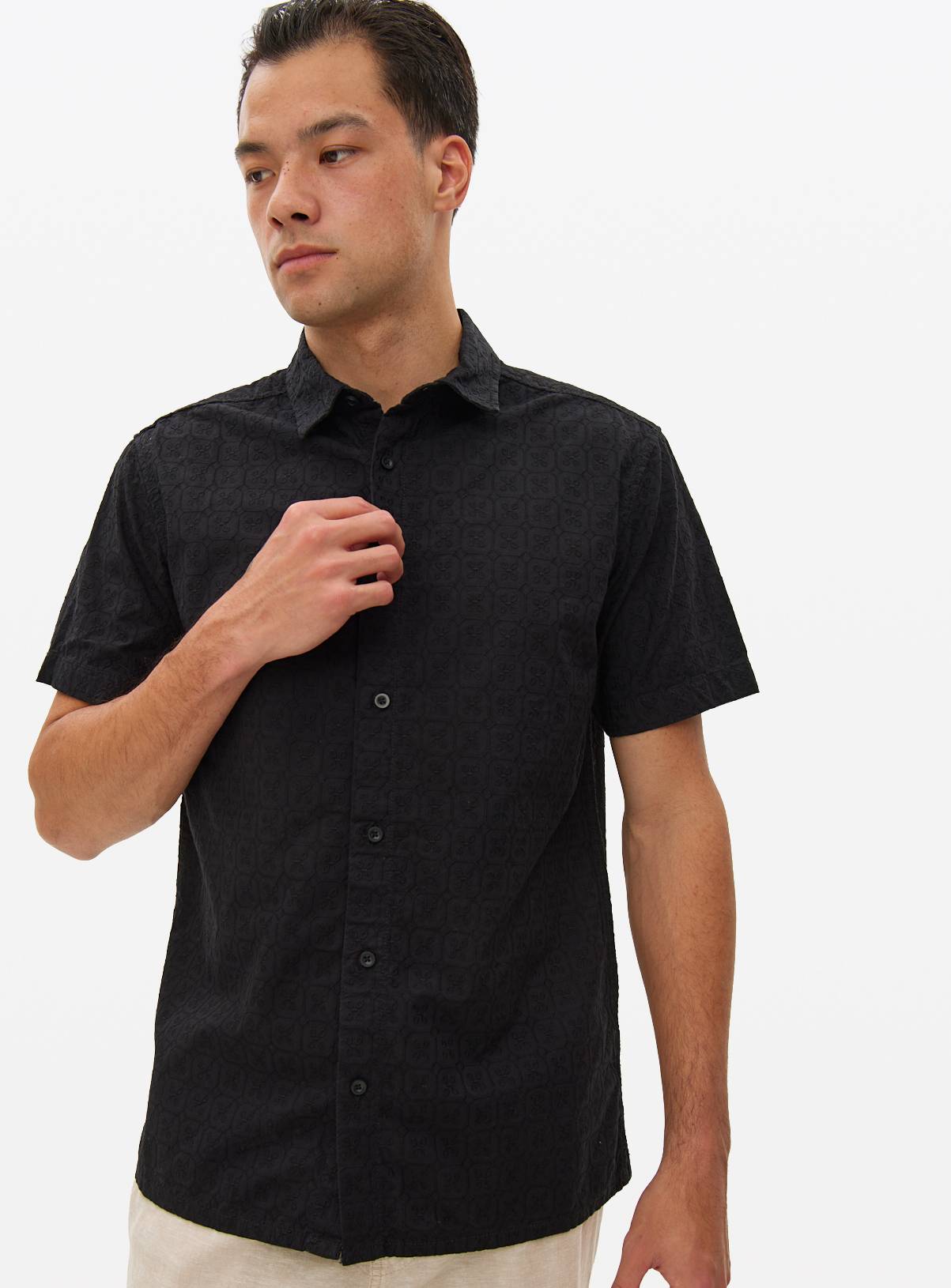 Black Short Sleeve Broderie Shirt XL - Image 1