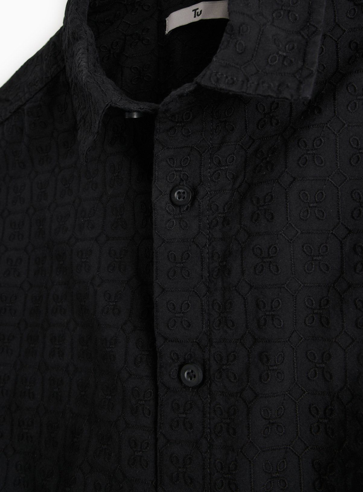 Black Short Sleeve Broderie Shirt XL - Image 4 thumbnail