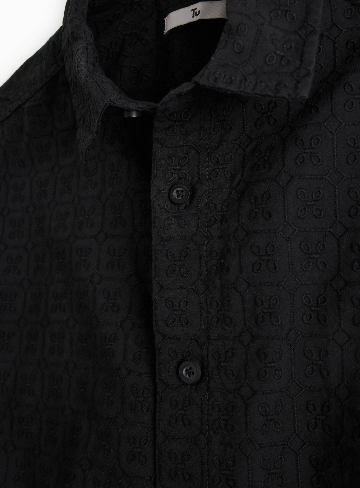Black Short Sleeve Broderie Shirt XL - Image 4