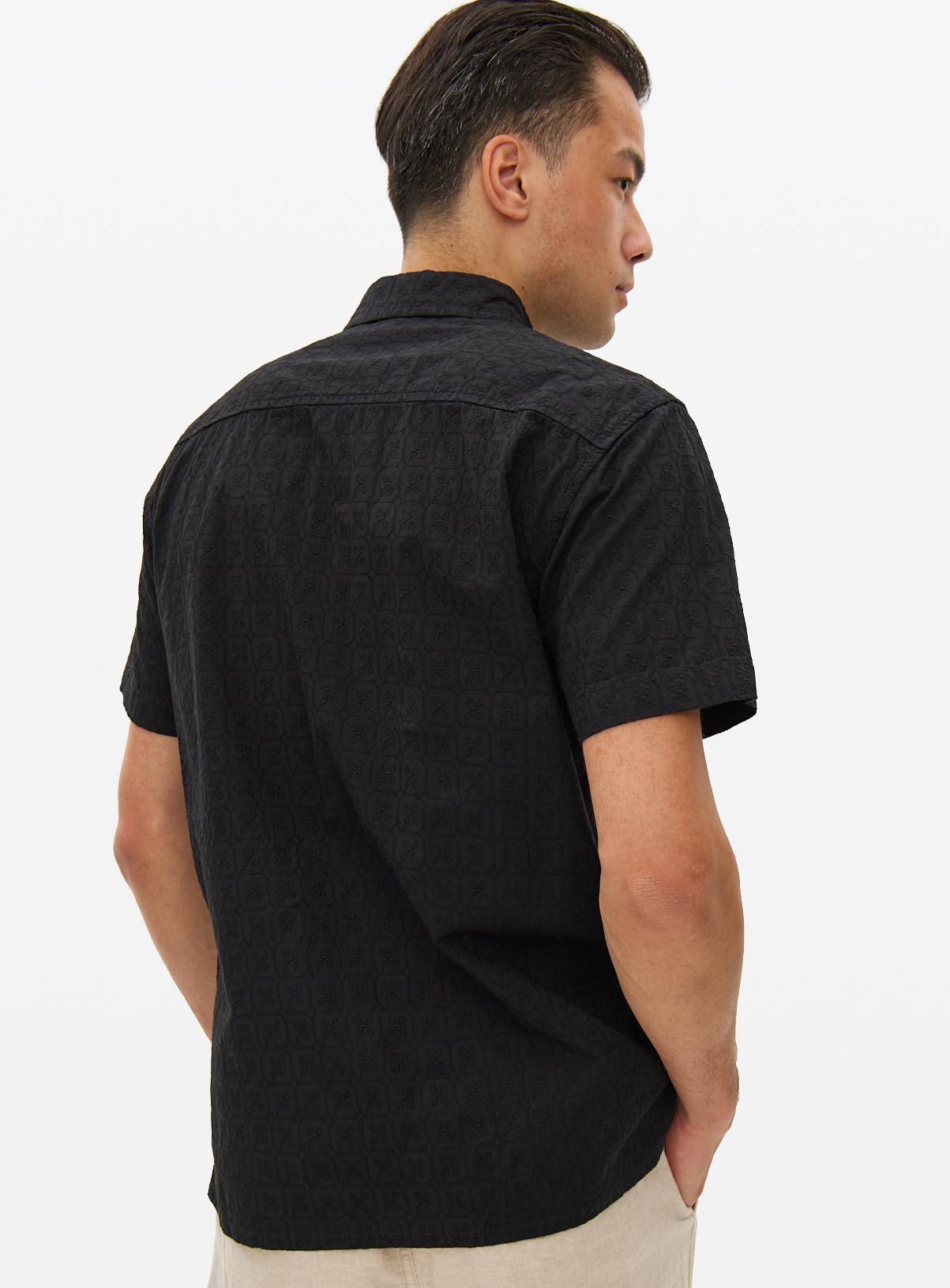 Black Short Sleeve Broderie Shirt XL - Image 5