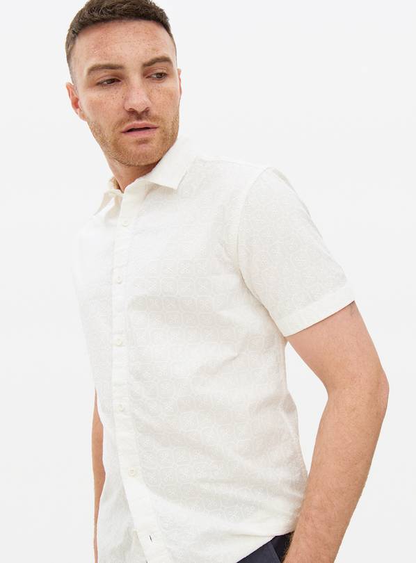White Short Sleeve Broderie Shirt XL