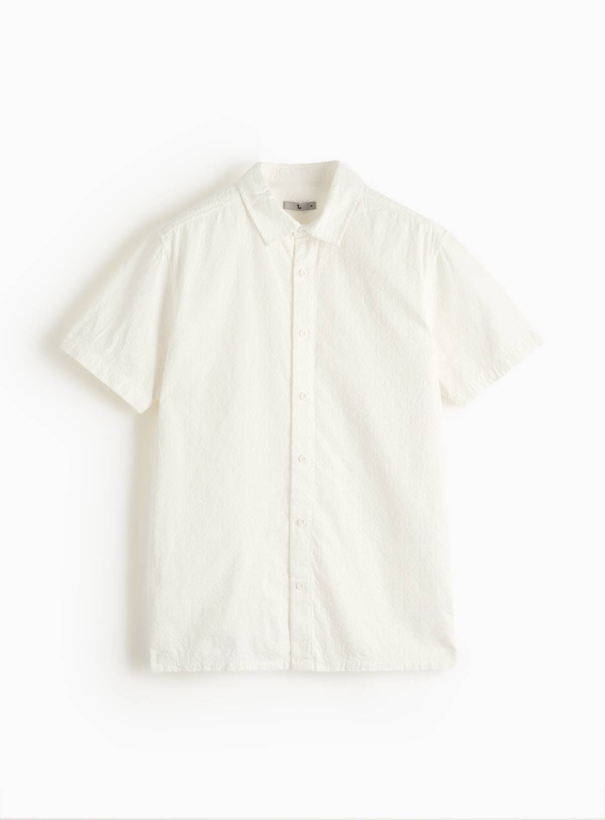 White Short Sleeve Broderie Shirt XL - Image 3