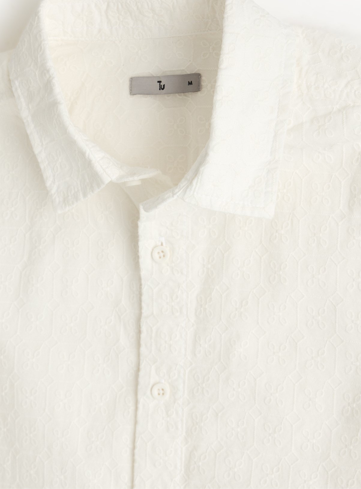 White Short Sleeve Broderie Shirt XL - Image 4 thumbnail
