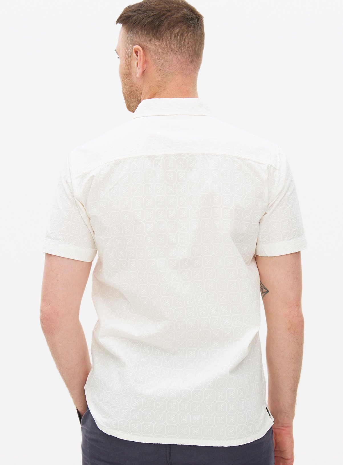 White Short Sleeve Broderie Shirt XL - Image 5 thumbnail