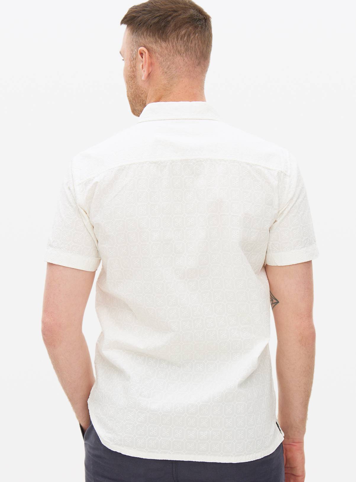 White Short Sleeve Broderie Shirt XL - Image 5