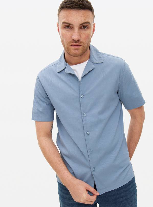 Blue Revere Collar Seersucker Shirt L