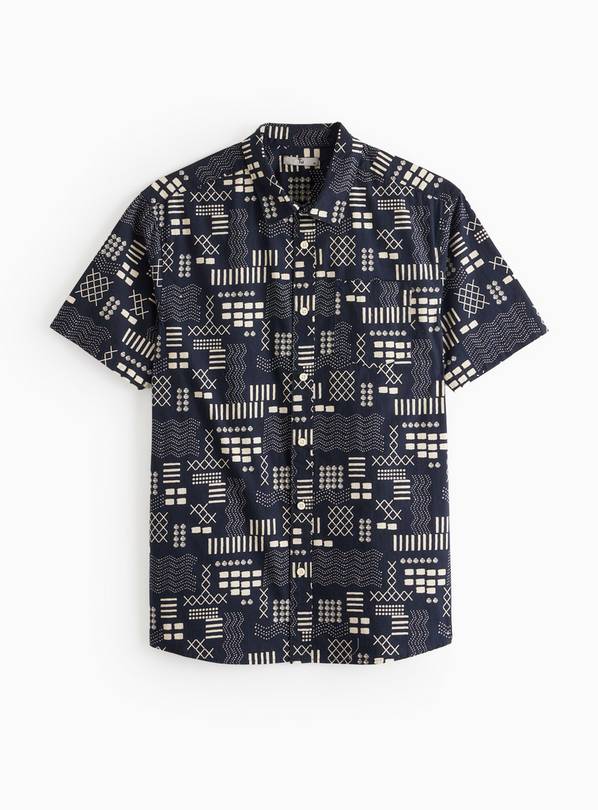 Navy Abstract Tribal Print Short Sleeve Shirt XXXL