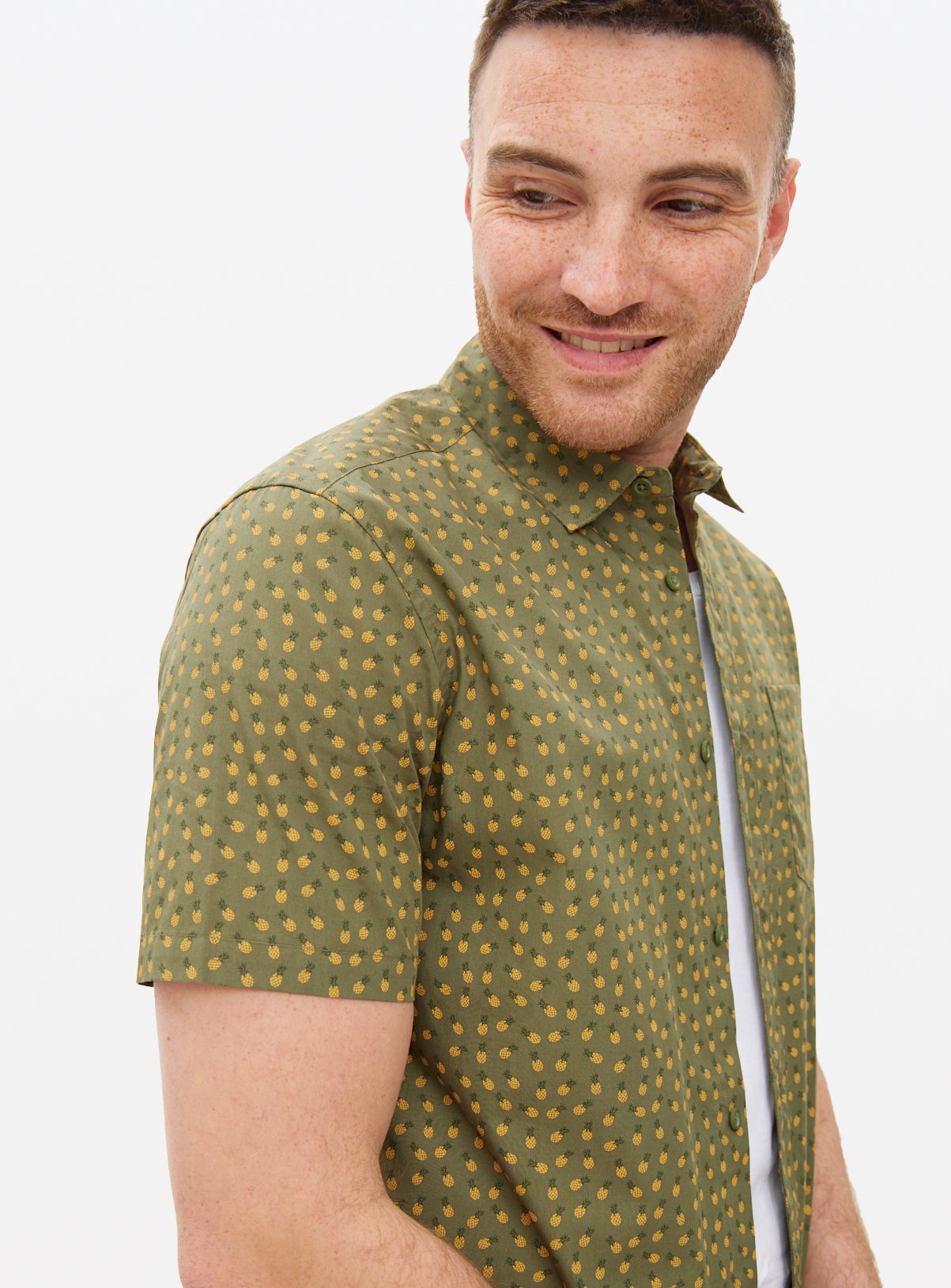 Men's Khaki Pineapple Print Short Sleeve Shirt