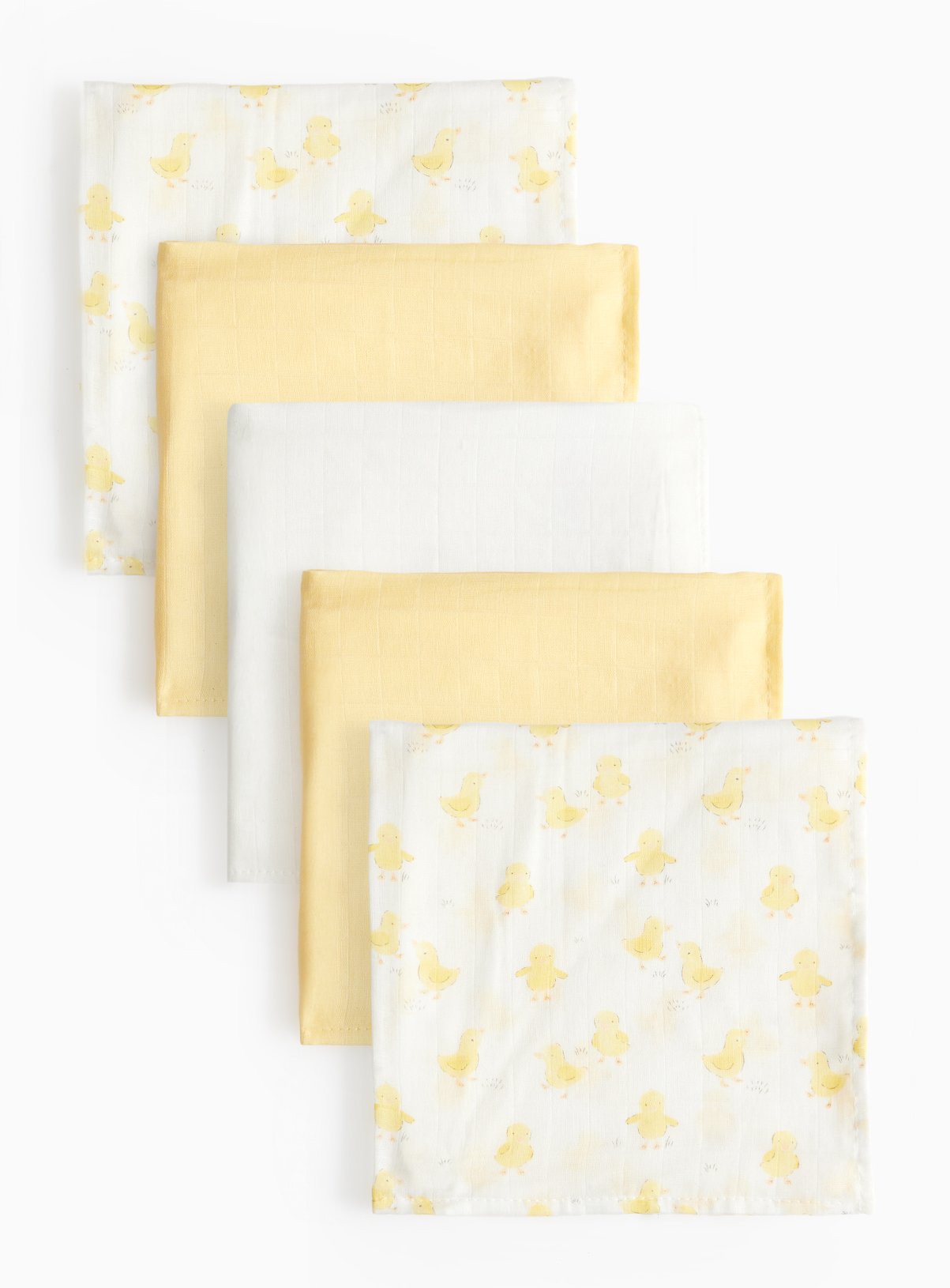 Yellow Little Chick Yellow & White Muslin Cloths 5 Pack One Size - Tu by Sainsbury's