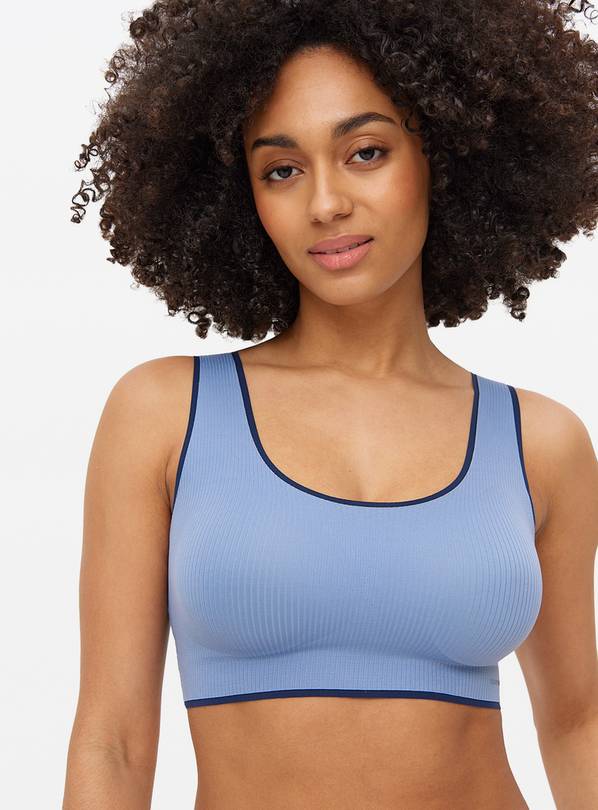 Active Blue Contrast Piping Bonded Crop Top L