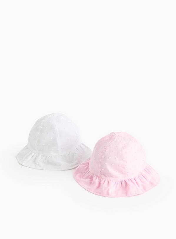 Pink & White Broderie Summer Hats 2 Pack Up to 3 mths